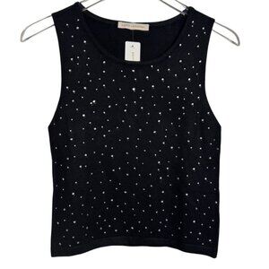 Pookie & Sebastian Round neck black sweater covered in crystals size Medium NWT